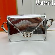 Valentino Small VLogo Flap Shoulder Bag In Calfskin Silver