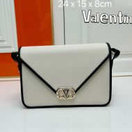 Valentino Small VLogo Flap Shoulder Bag In Calfskin White/Black