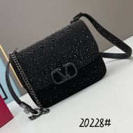 Valentino Small Vsling Crossbody Bag with Sparkling Studs In Suede Black