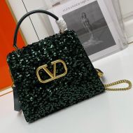 Valentino Small Vsling Handbag with 3D Embroidery In Calfskin Green