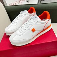 Valentino Stud Around Low-Top Sneakers Unisex Calfskin And Suede White/Orange