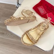 Valentino Garavani The Rope Flat Sandals Women Weave Calfskin Gold