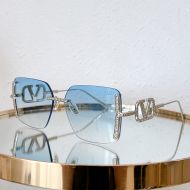 Valentino VA5033 Squared Sunglasses Metal Frame with Vlogo Crystals Silver/Blue