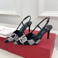 Valentino VLogo Signature Slingback Pumps Women Crystal Checker Black