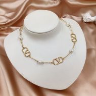 Valentino Garavani VLogo Signature Necklace With Pearls In Gold