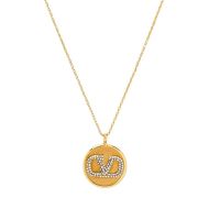 Valentino Garavani VLogo Crystal Embellished Pendant Necklace In Gold