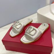 Valentino VLogo Signature Slides with Swarovski Crystals Women Calfskin Silver