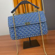 Valentino Garavani Large Rockstud Spike Chain Bag In Lambskin Blue