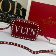 Valentino Garavani Small Rockstud Crossbody Bag In VLTN Calfskin Burgundy