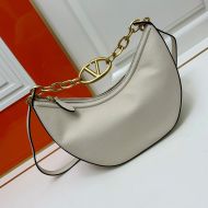 Valentino Small VLogo Moon Hobo Bag with Chain In Grainy Calfskin Apricot