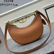 Valentino Small VLogo Moon Hobo Bag with Chain In Grainy Calfskin Brown