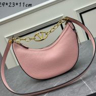 Valentino Small VLogo Moon Hobo Bag with Chain In Grainy Calfskin Cherry