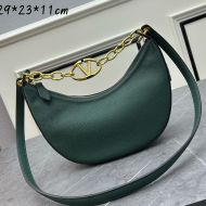 Valentino Small VLogo Moon Hobo Bag with Chain In Grainy Calfskin Green
