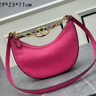 Valentino Small VLogo Moon Hobo Bag with Chain In Grainy Calfskin Pink