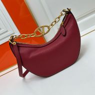 Valentino Small VLogo Moon Hobo Bag with Chain In Grainy Calfskin Red