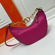 Valentino Small VLogo Moon Hobo Bag with Chain In Grainy Calfskin Rose
